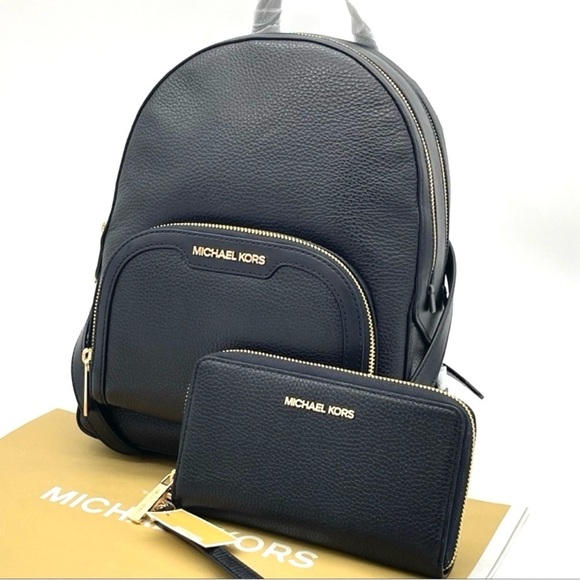 Michael Kors Medium Jaycee Backpack & MF Phone Case Wallet Black Leather Black - Picture 2 of 11